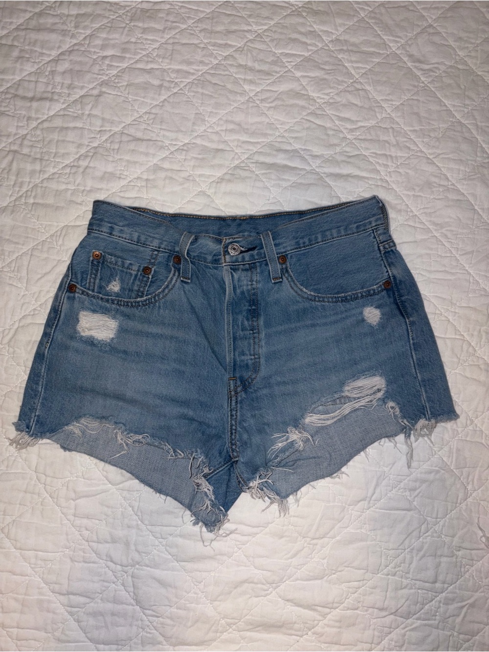Frayed Light Blue Distressed Denim Shorts